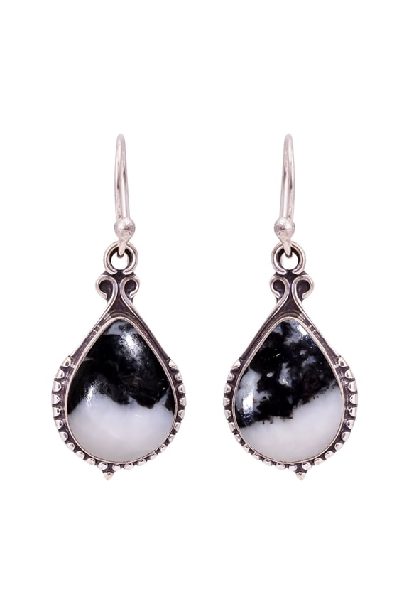 White Buffalo Turquoise - Nevada Gemstone 925 sterling Silver Earring, Length 1.58", Gift For Her, Silver Handmade Jewelry, White Buffalo Earring, Bla