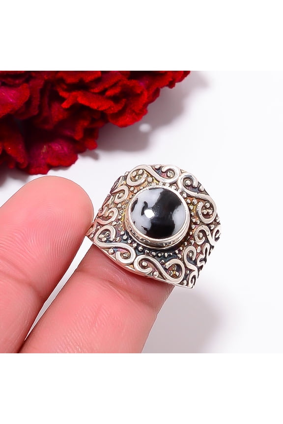 White Buffalo Turquoise - Nevada Handmade 925 Sterling Silver Ring S.8 R98331, Christmas Gift