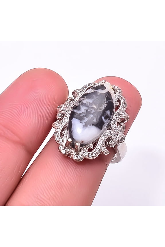 White Buffalo Turquoise - Nevada & White Topaz 925 Sterling Silver Ring S.6 R1