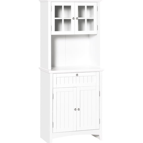White Buffet Hutch - Open Space for Microwave - Kitchen Organization - Provide Appliance Space