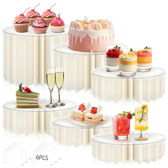 White Buffet Risers 12 Pieces Foldable Cardboard Cake Display Stands Food Risers Cylinder Pedestals For Catering Desserts Jewelry Wedding Birthday Party Decoration