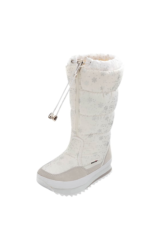 White Buffie Ladies Fashionable Solid Color Thick Sole Lace Up Mid Heel Mid Calf Winter Boots