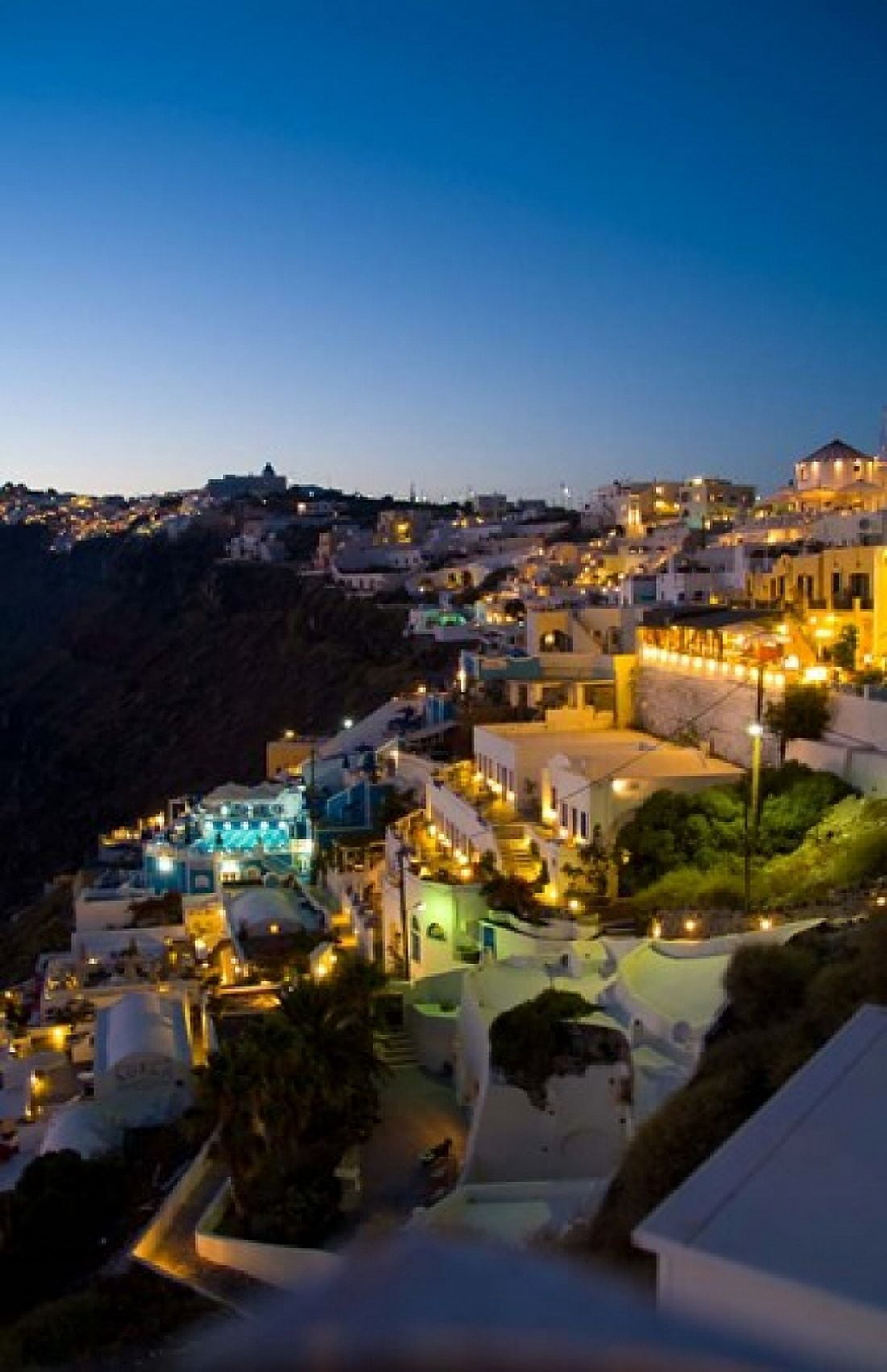 White Buildings at Night Fira Santorini Greece Canvas Art - Bill Bachmann DanitaDelimont (22 x 34)