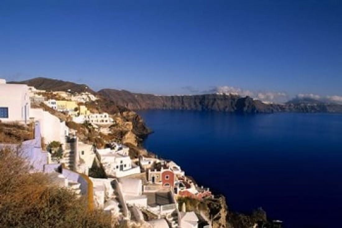 White Buildings on the Cliffs in Oia Santorini Greece Canvas Art - Bill Bachmann DanitaDelimont (37 x 25)