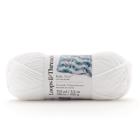 Loops & Threads White Bulky Weight Twist Solid Yarn - Bulky Weight Yarn for Knitting, Crochet, Weaving, Arts & Crafts, 12 Pack