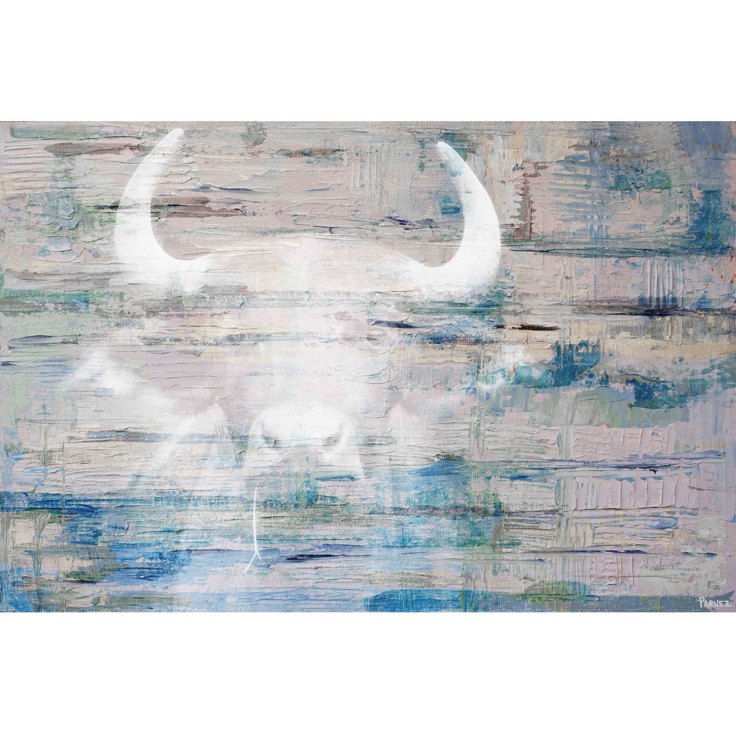 "White Bull Shadow" Painting Print on Wrapped Canvas