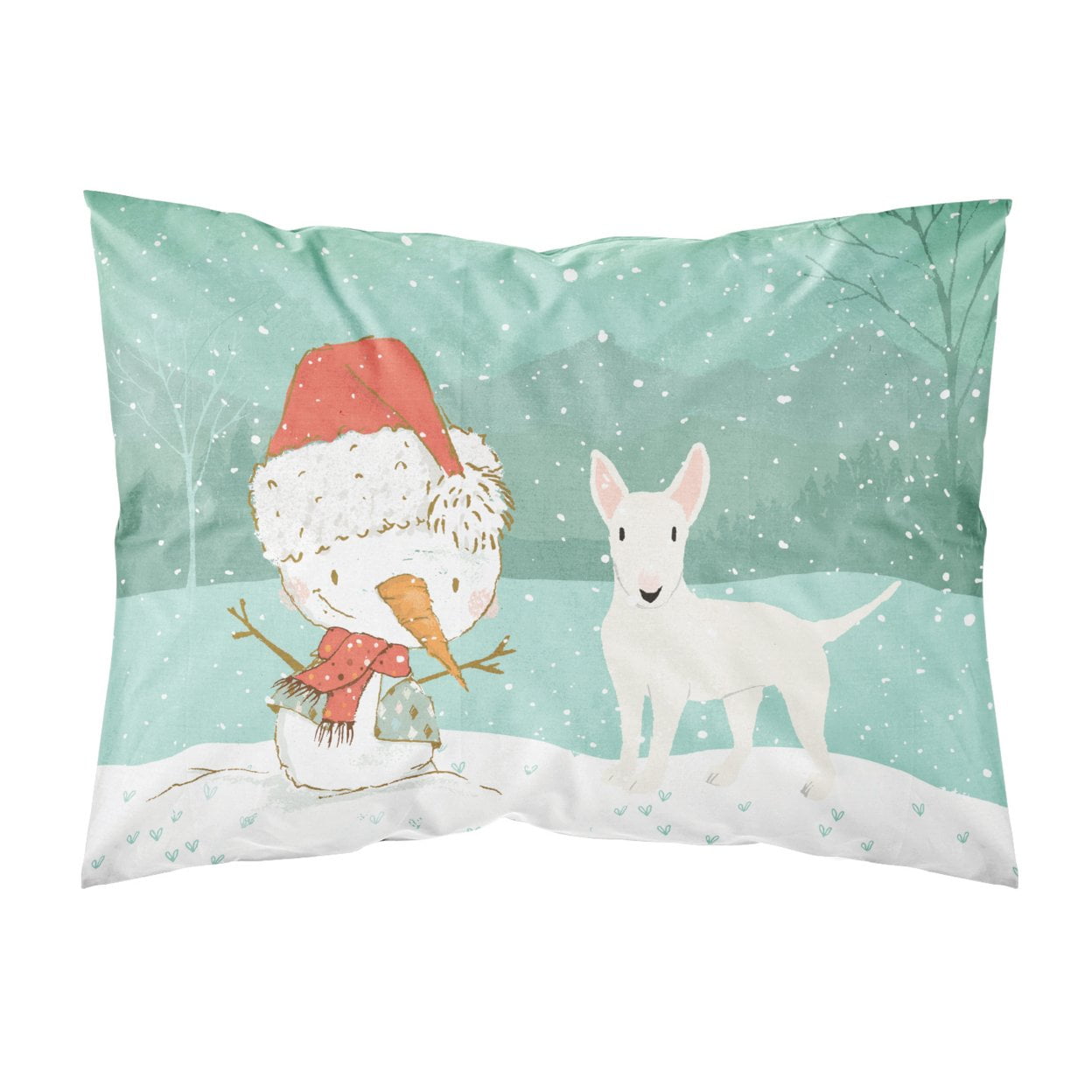 White Bull Terrier Snowman Christmas Fabric Standard Pillowcase