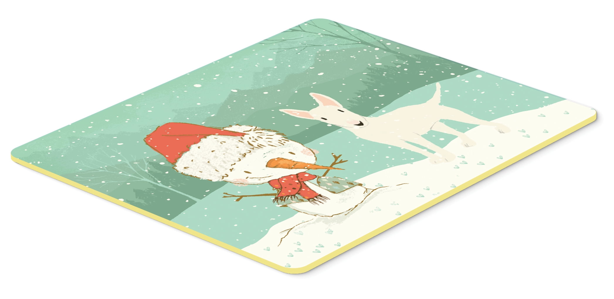 White Bull Terrier Snowman Christmas Kitchen or Bath Mat 24x36