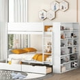 thumbnail image 1 of White Bunk Bed With Drawer And Cabinet Storage Solutions - A Neat Bedroom Space-optimized 2 Drawers & Cabinet, Comfortable Living Solution For Families, 1 of 6