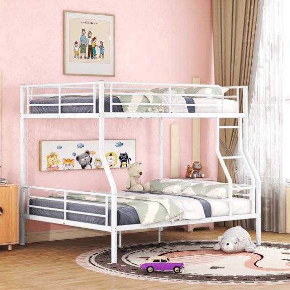 White Bunk Bed Full Xl Over Queen - Stable & For Long-term Bedroom Use Metal Bed, Stylish Option