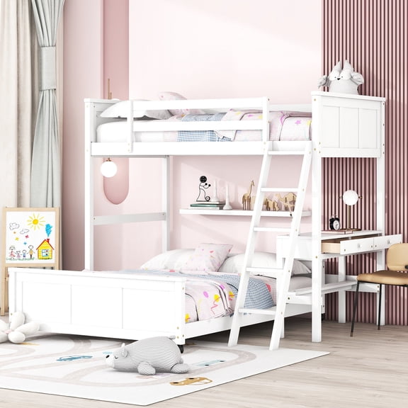 White Bunk Bed, Simple Assembly / Ideal for Family, Meets Extra Sleep Requirements