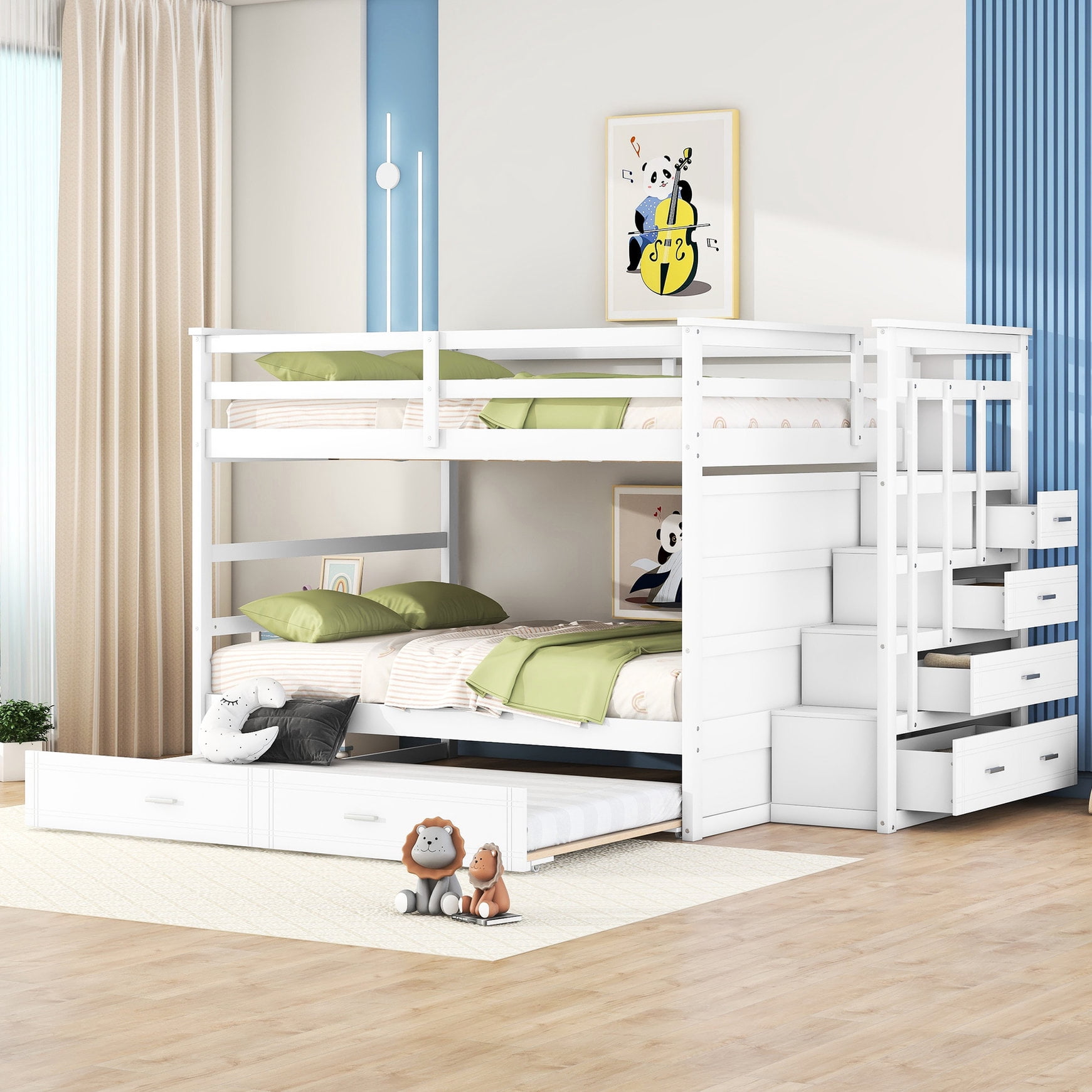 White Bunk Bed With Full Over Layout And Solid Wood Frame - Provides ...