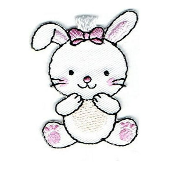 White Bunny Rabbit - Sitting - Iron on Embroidered Patch