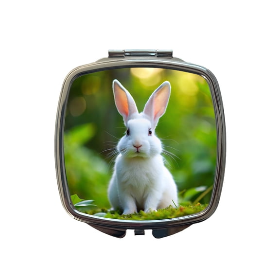 White Bunny Rabbit Travel Makeup Handbag Purse Small Pocket Compact Mirror