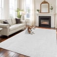 thumbnail image 1 of White Burlap Texture Area Rug 5x7 FT, Non Slip Bedroom Throw Carpet, Farmhouse Vintage White Washable Soft Floor Carpet Non-Shedding Rug for Dining Room Bedside Classroom Desk, 1 of 9