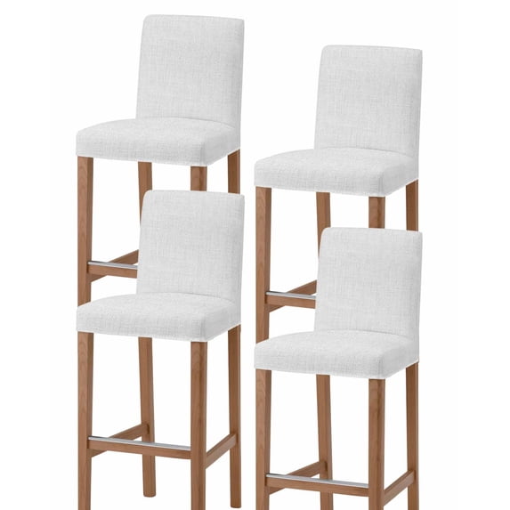 White Burlap Texture Bar Stool Covers Set of 4, Farmhouse Vintage White Stretch Washable Bar Chair Covers with Backs, Removable Pub Counter Height Chair Cover for Kitchen Dining Room Cafe