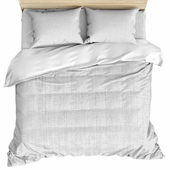 White Burlap Texture Duvet Cover Set, Farmhouse Vintage White Soft Duvet Cover Full Size Bedding Set 4 Pieces, 1 Quiltcover and 2 Pillowcases with Zipper, 1 Bed Sheet for All Seasons