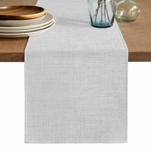 White Burlap Texture Table Runner, Farmhouse Vintage White Washable Cotton Linen Table Runners 60 Inches Long, Dresser Scarf Runner for Coffee/TV Stands/Kitchen/Cabinets 13''x60''