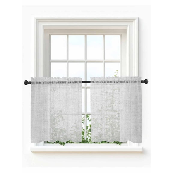 White Burlap Texture Tier Curtains 24 Inch Length, Sheer Curtains for Bedroom Living Room Window Farmhouse Vintage White Rod Pocket Voile Drapes Kitchen Curtains Small Half Window 27.5"x24" 2 Panels