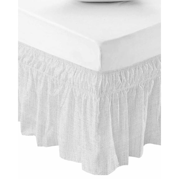 White Burlap Texture Wrap Around Bed Skirts for Queen Bed 18" Drop, Bed Skirt with Adjustable Elastic Belt Dust Ruffle Bed Valance for Bedroom Hotel Luxury Farmhouse Vintage White Bed Frame Cover