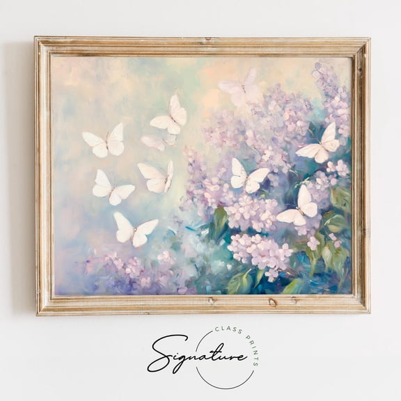White Butterflies Dancing in Spring Air, Spring, Cottagecore Botanical Wall Art, Vintage Nature, Rustic Decor 3798 Unframed Paper Print
