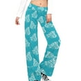 thumbnail image 1 of White Butterflies Teal Background Pattern Women's Wide Leg Pants High Waist Adjustable Knot Loose Casual Trousers Business Work Casual Pants, 1 of 8