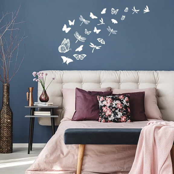 White Butterflies Wall Decal Insect Butterfly Dragonfly Wall Sticker DIY Transfer Vinyl Art Decor Large Nursery s Room Bedroom Livingroom Nursery Wallpaper Decor 23X12in
