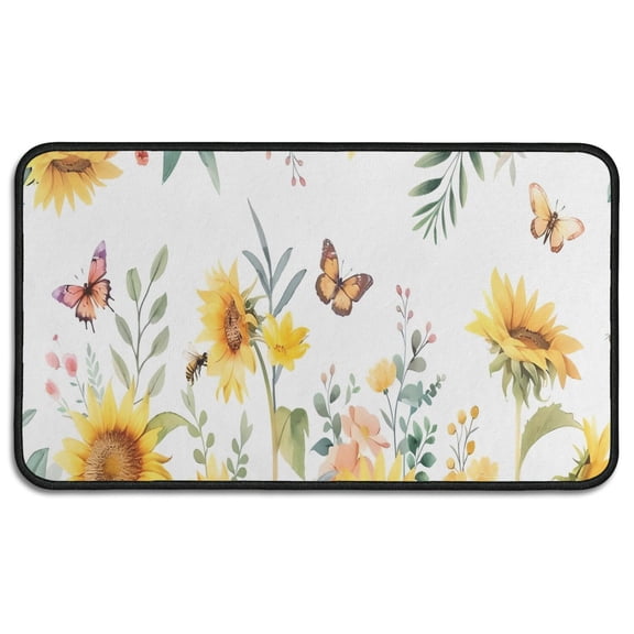 White Butterfly Bee Sunflower Pattern Door Rugs,Washable Non Slip Door Mats Indoor,Decorative Door Mats,Entry Mat Indoor for Entrance,Bedroom,Kitchen,Bathroom,30"x17"