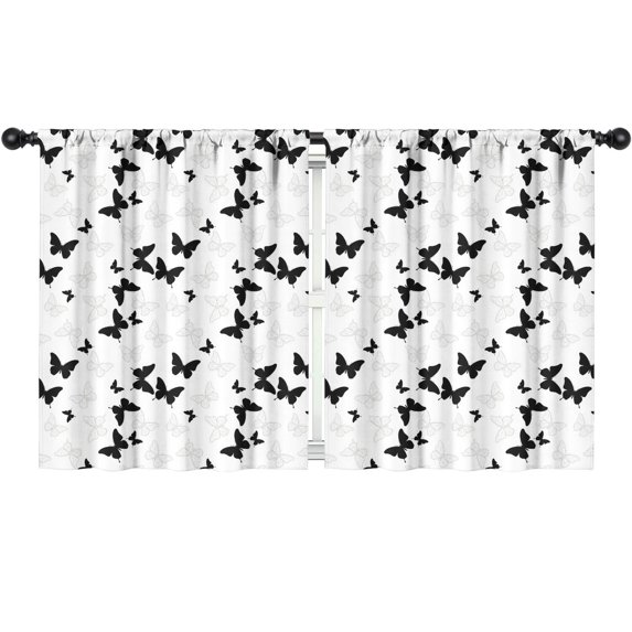 White Butterfly Black Pattern Insulated Teens Curtains Set Of 2, Bedroom Essentials, Toddler Room Decor 52"x63"