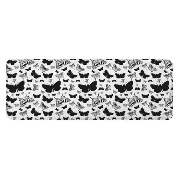 White Butterfly Black Silhouette Pattern Kitchen Rug Mat,Kitchen Runner Rugs Non Skid Washable,Decorative Kitchen Floor Mats for Kitchen,Sink,Laundry,17"x47.2"