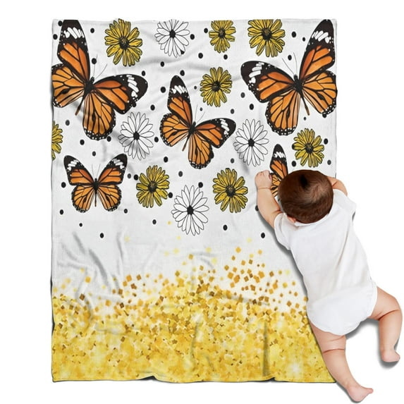 White Butterfly Flower Dot Pattern Blanket,Comfortable Soft Lamb Wool Throw Blanket,All Season,Warm Lightweight Blankets for Sofa Bed Couch Living Room Chair,30"x40"