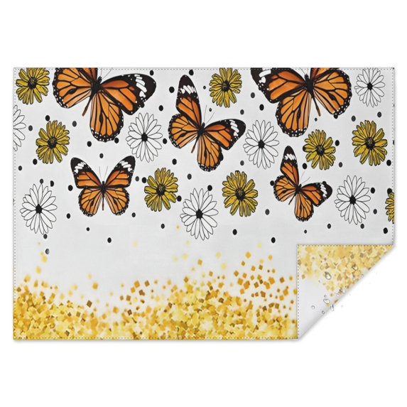 White Butterfly Flower Dot Pattern Rectangle Tablecloth 60"x84",Waterproof Polyester Rectangle Table Cloth, Wipeable Spillproof Polyester Tablecloth for Dining, Camping, Indoor and Outdoor