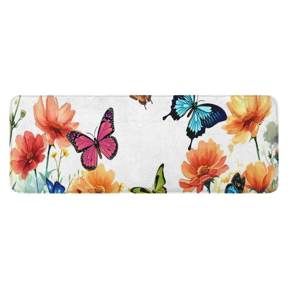White Butterfly Flower Field Pattern Kitchen Rug Mat,Kitchen Runner Rugs Non Skid Washable,Decorative Kitchen Floor Mats for Kitchen,Sink,Laundry,17"x47.2"