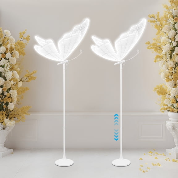 White Butterfly LED Floor Lamp Set of 2, Adjustable Height Romantic Ambient Standing Light, Freestanding & Wall Ceiling Mount Decorative Lamp for Wedding Birthday Party Hotel Stage Decoration
