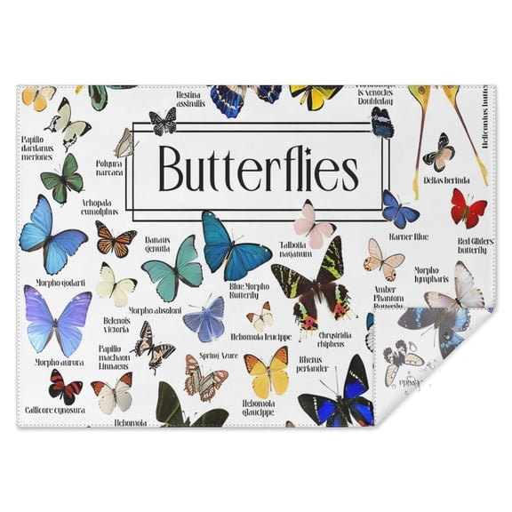 White Butterfly Name Pattern Rectangle Tablecloth 60"x84",Waterproof Polyester Rectangle Table Cloth, Wipeable Spillproof Polyester Tablecloth for Dining, Camping, Indoor and Outdoor