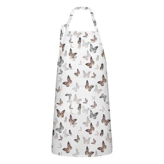 White Butterfly Pattern Apron-Garden Aprons for Women with Pockets-Cotton Linen Waterproof Kitchen Cooking Gardening Aprons Adjustable for Kitchen,Cooking,BBQ and Salon 33x27 Inch