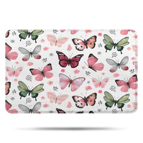 White Butterfly Pattern Bathroom Rugs Mat,Non Slip Microfiber Bathroom Rug,Rubber Backing,Soft Bathroom Mats for Bathroom Floor,Tub and Shower,17x27in(43x68cm)