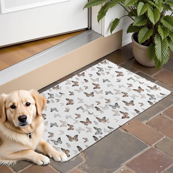 White Butterfly Pattern Door Rugs,Washable Non Slip Door Mats Indoor,Decorative Door Mats,Entry Mat Indoor for Entrance,Bedroom,Kitchen,Bathroom,16"x24"