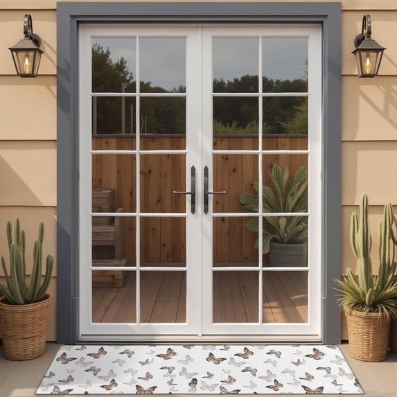White Butterfly Pattern Door Rugs,Washable Non Slip Door Mats Indoor,Decorative Door Mats,Entry Mat Indoor for Entrance,Bedroom,Kitchen,Bathroom,16"x47"