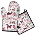 thumbnail image 1 of White Butterfly Pattern Kitchen Oven Mitt and Pot Holder Sets 2 Pcs for Baking, Cooking and Grilling, Heat Resistant Up To 392 °F, 1 of 7