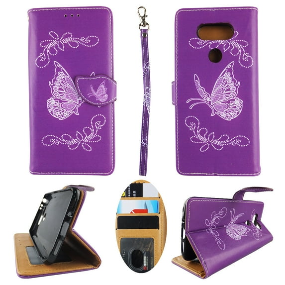 White Butterfly Purple Wallet Folio Case for LG G5 H820 HS992 H830 VS987 G 5 Fashion Flip PU Leather Cover Card Slots & Stand