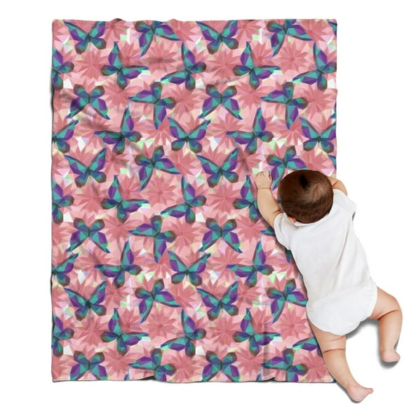 White Butterfly Red Blue Leaf Pattern Blanket,Comfortable Soft Flannel Throw Blanket,All Season,Warm Lightweight Blankets for Sofa Bed Couch Living Room Chair,30"x40"