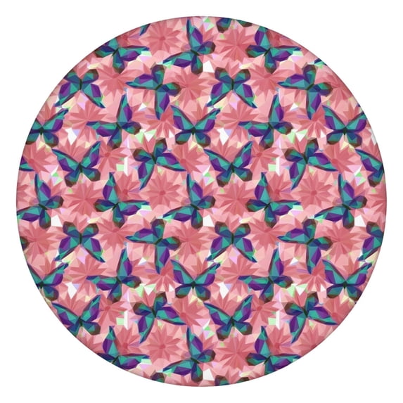 White Butterfly Red Blue Leaf Pattern Round Fitted Tablecloth with Elastic Edge,Dining Table Cover Waterproof,Outdoor Round Tablecloth for Camping,Dining,Indoor and Outdoor