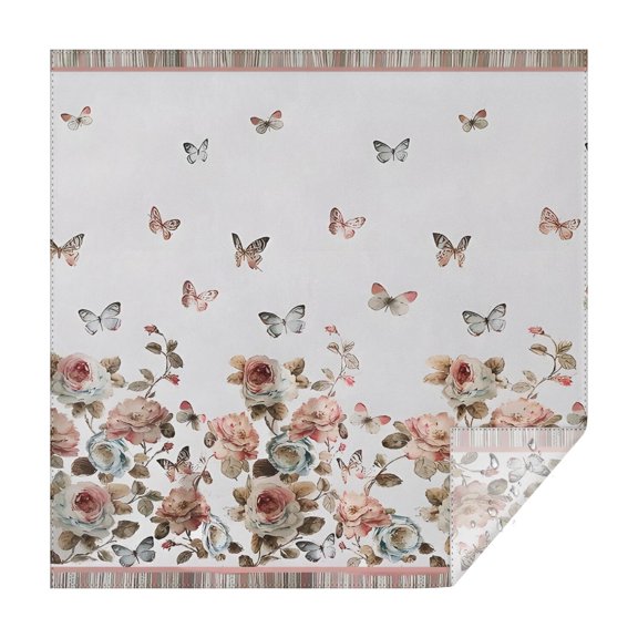 White Butterfly Rose Pattern Square Tablecloth,Waterproof Square Table Cover,Wipeable Spillproof Washable Table Cover for Home Kitchen Party Decor 42"X42"(107x107cm)