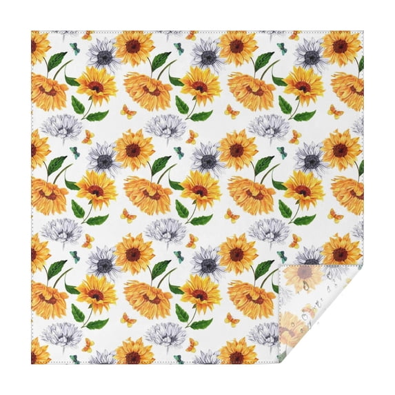 White Butterfly Sunflower Pattern Square Tablecloth,Waterproof Square Table Cover,Wipeable Spillproof Washable Table Cover for Home Kitchen Party Decor 60"x60"(152x152cm)