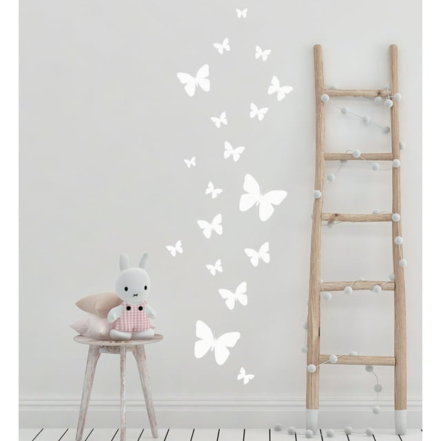 White Butterfly Wall Decals Girls Wall Stickers Kids Room Decor 26 Butterflies decals 1.5"10.75