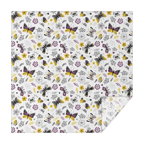 White Butterfly Yellow Purple Flower Pattern Square Tablecloth,Waterproof Square Table Cover,Wipeable Spillproof Washable Table Cover for Home Kitchen Party Decor 60"x60"(152x152cm)