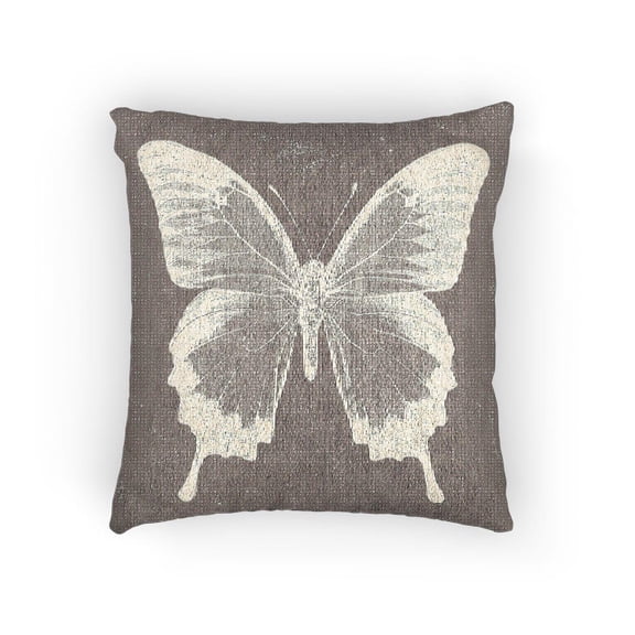White Butterfly on Charcoal Gray Decorative Woven Pillow, Cotton-Polyester Shell, Nature Style, 17 x 18 in