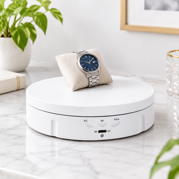 White Button Control 360 Degree Electronic Rotating Display Stand with Adjustable Speed
