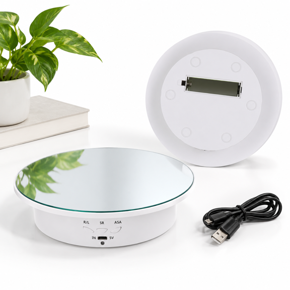 White Button Control 7.87 Inch 360 Degree Electric Rotating Display Stand For Photography Props